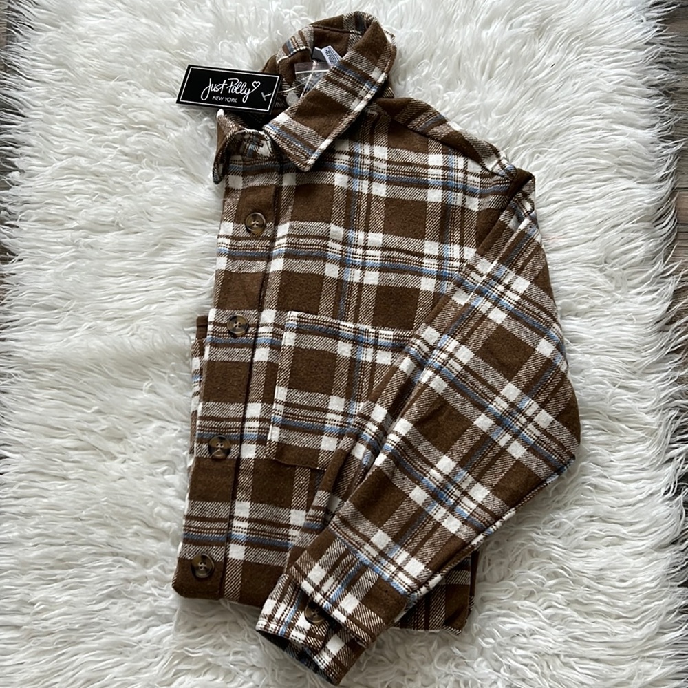 JUST POLLY Women V Neck Button Down Long Sleeve Flannel Blouses Size M